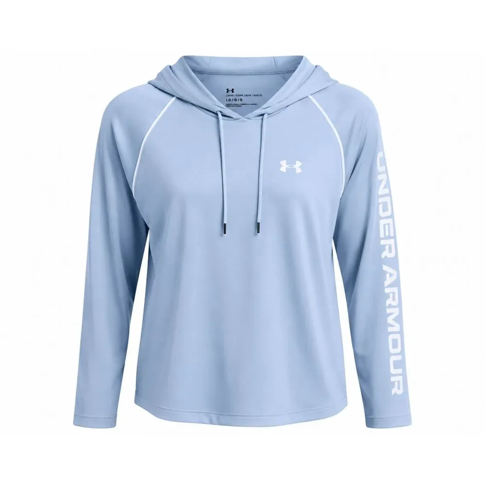 Under Armour Women's Large Loose Fit Hooded Performance Pullover Blue - Picture 4 of 4